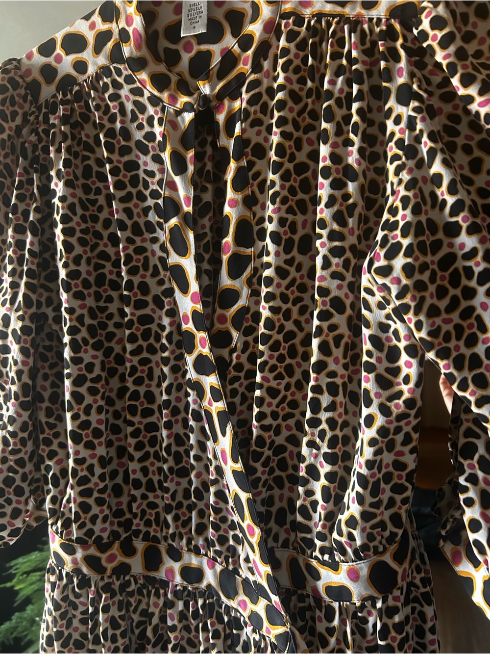 Diane Von Furstenberg Black, Cream, Pink & Gold Leopard Print Silk dress
